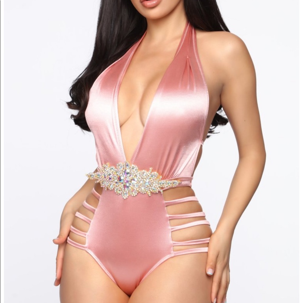 Satin one piece swimsuit with embellishment